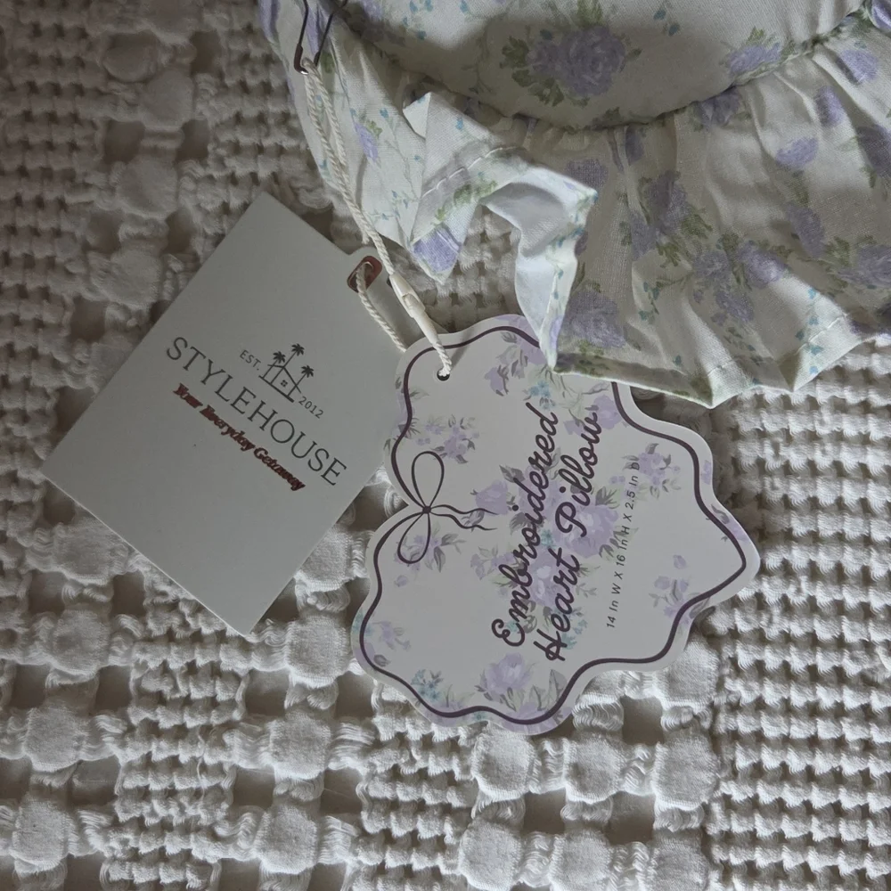 Stylehouse Do Not Disturb Purple Floral Embroidered Ruffled Heart Pillow